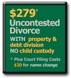 $279* Gadsden Alabama Uncontested Divorce with property and debt division but no child custody and support agreement.