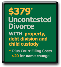 $379* Gasden Alabama Uncontested Divorce with property and debt division plus child custody and support agreement